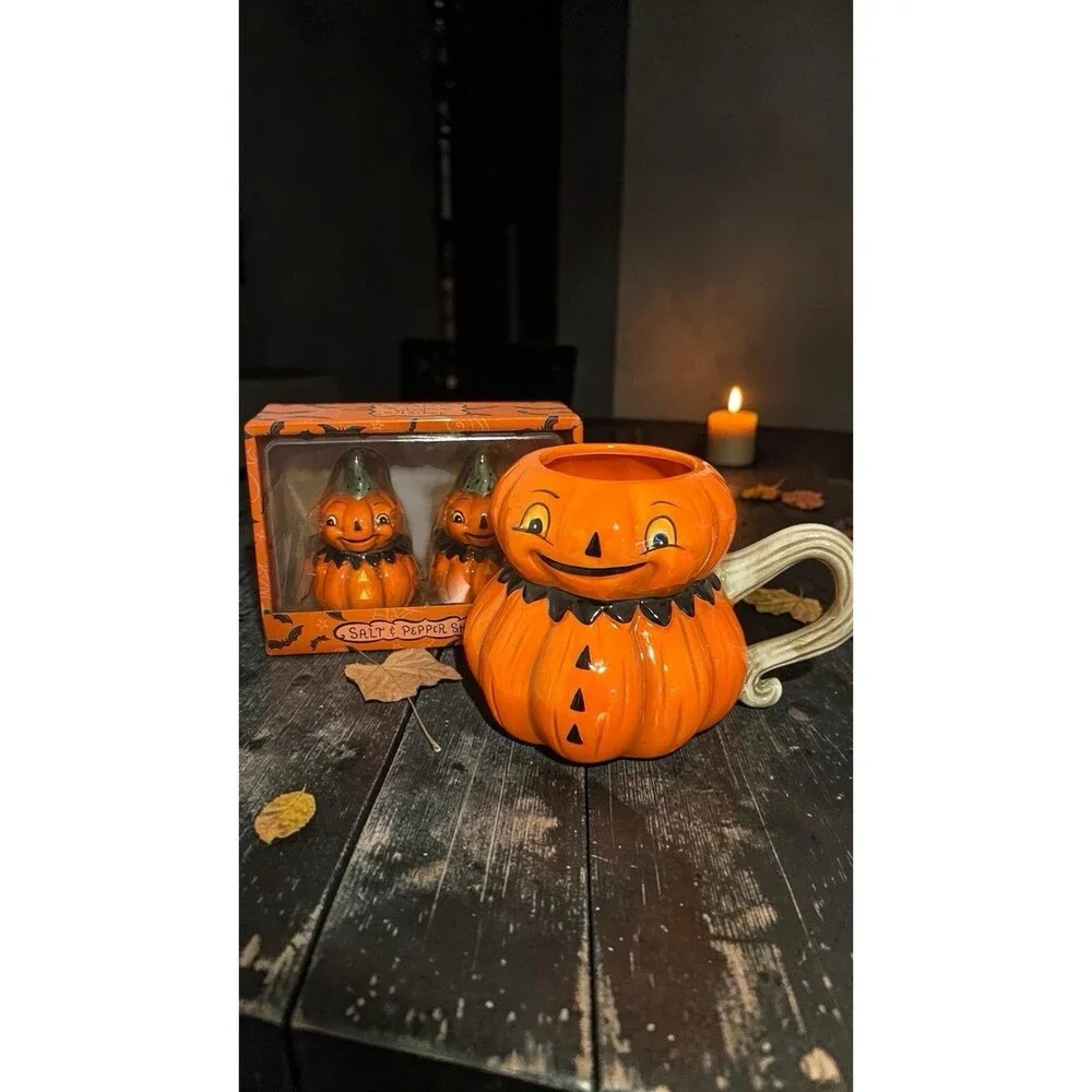 Johanna Parker Halloween Pumpkin Mug & Pumpkin Salt & Pepper Shaker Set Transpac